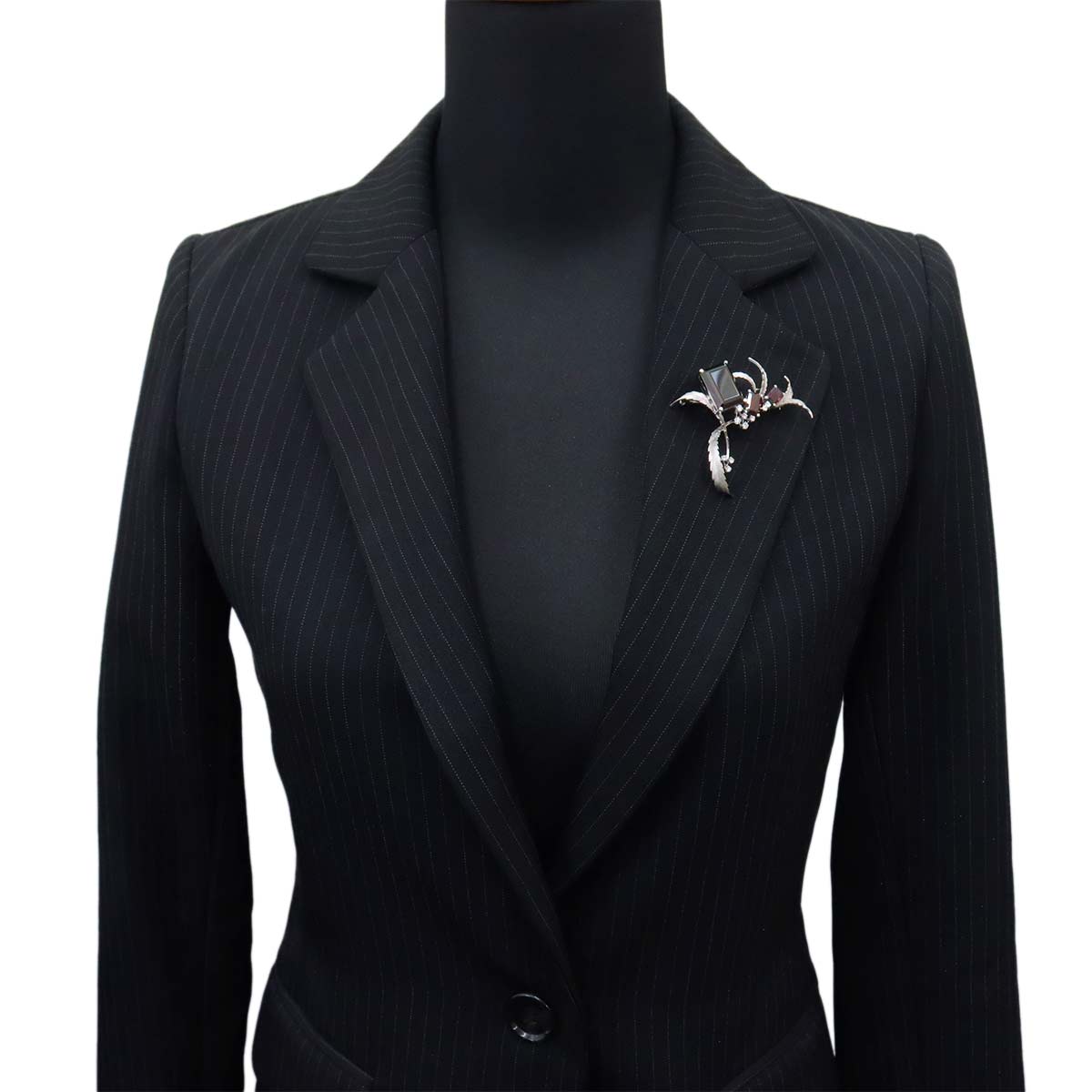 Garnet Diamond Brooch 14K White Gold 585