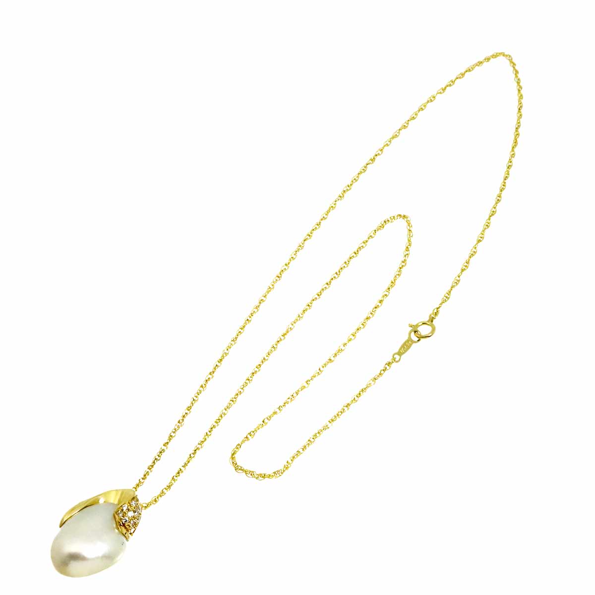 Baroque Pearl Diamond 0.39ct Necklace 18K YG 750