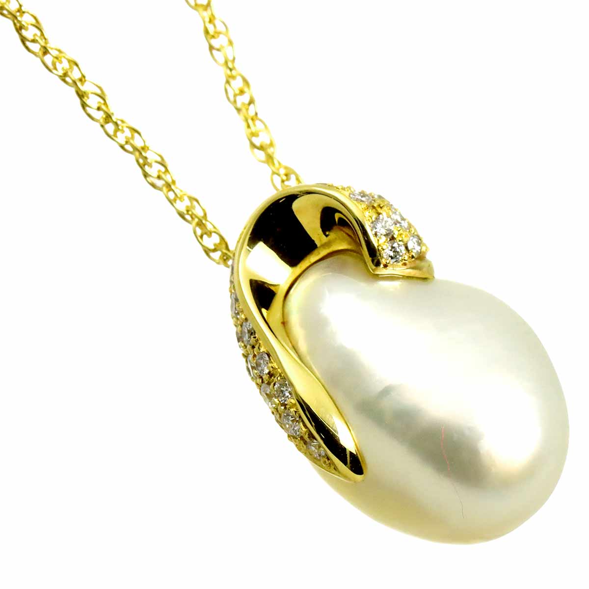 Baroque Pearl Diamond 0.39ct Necklace 18K YG 750