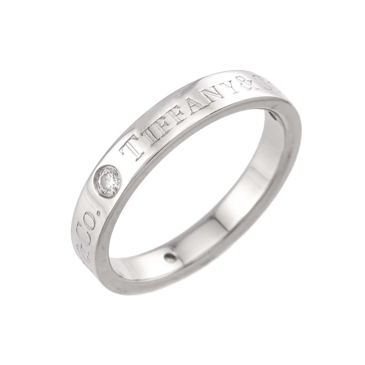 Logo Flat Band Ring Diamond 3P Platinum Size4-4.5(US)
