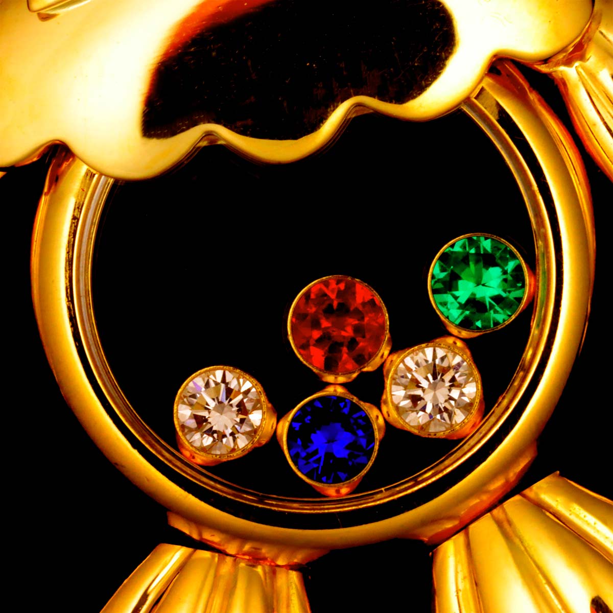 Happy Diamond clown Multi Stone Necklace 18K YG 750
