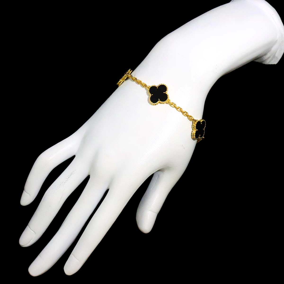 Vintage Alhambra Onyx 5P Bracelet 18K YG 750