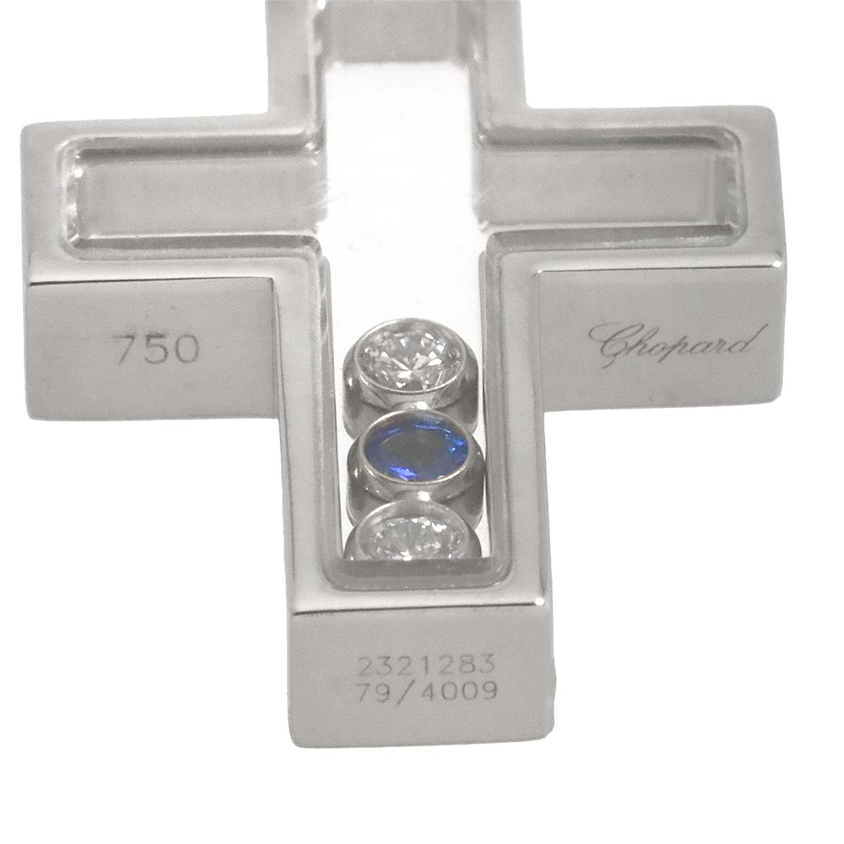 Happy Diamond Sapphire Cross Necklace 18K WG 750