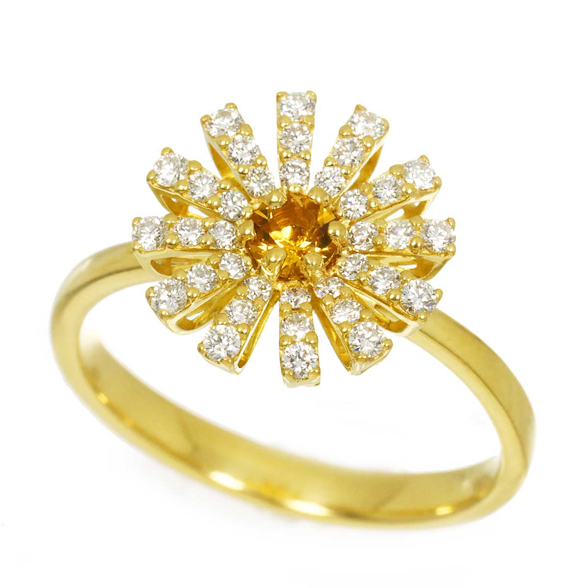 Citrine Diamond Ring 18K YG 750 size6.25-6.5(US)