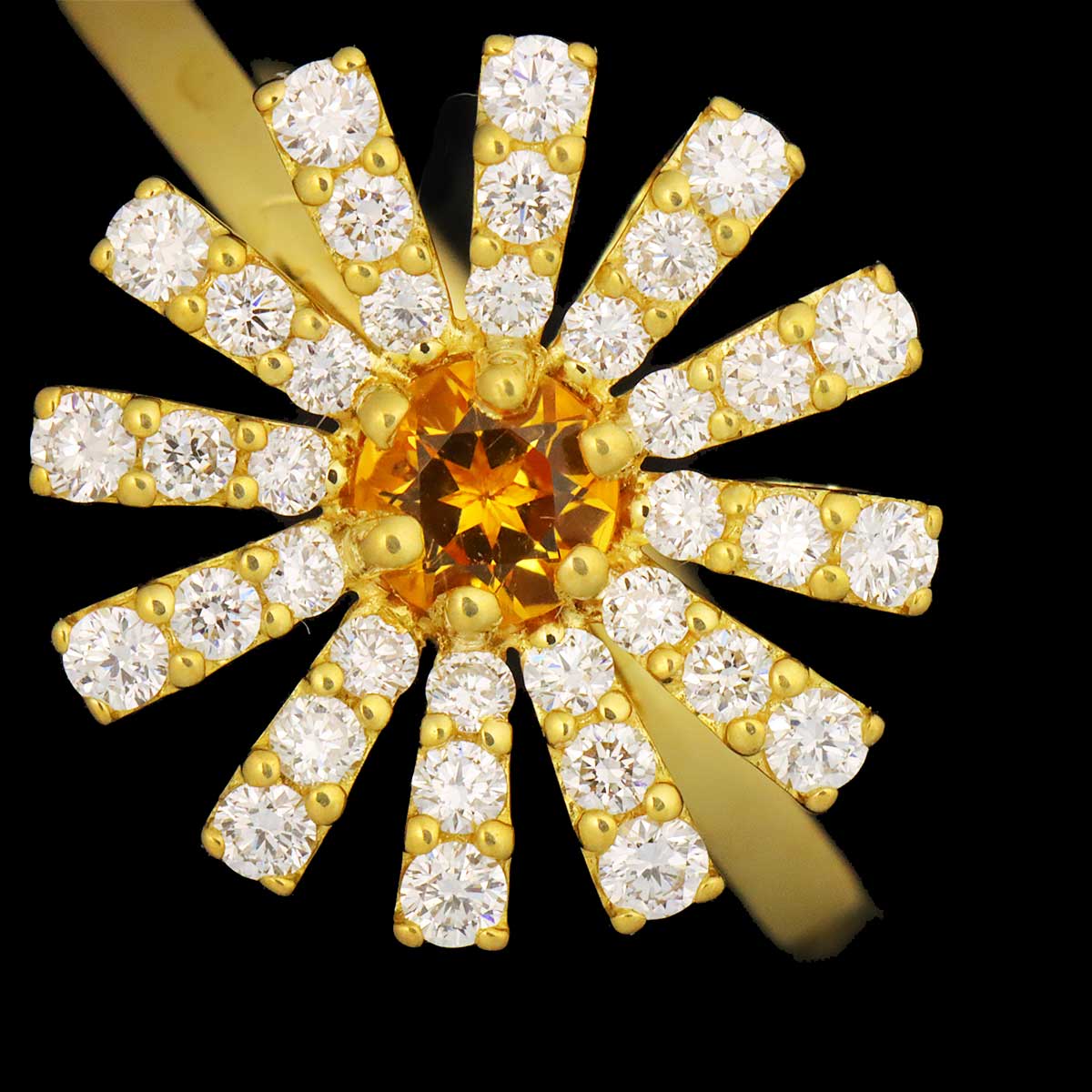 Citrine Diamond Ring 18K YG 750 size6.25-6.5(US)