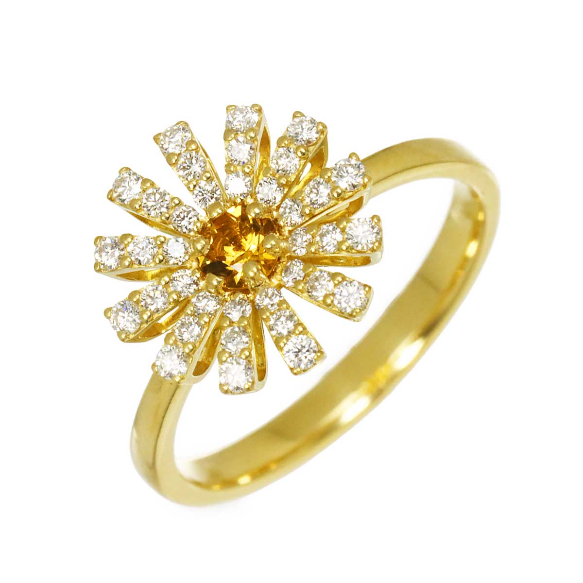 Citrine Diamond Ring 18K YG 750 size6.25-6.5(US)