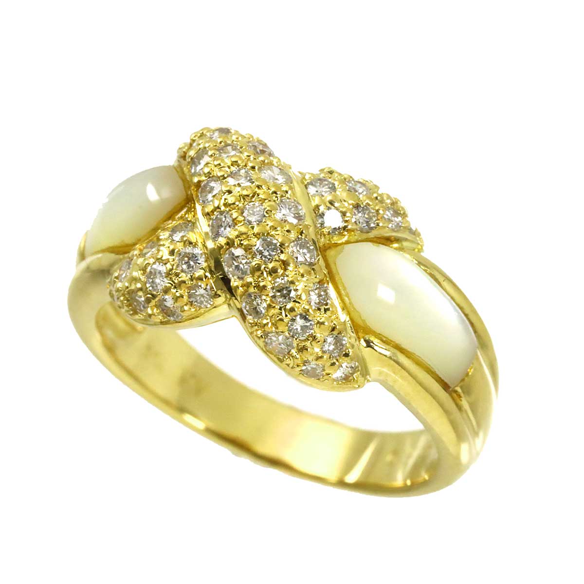 Diamond 0.53ct Shell Ring 18K YG 750 size6.75(US)