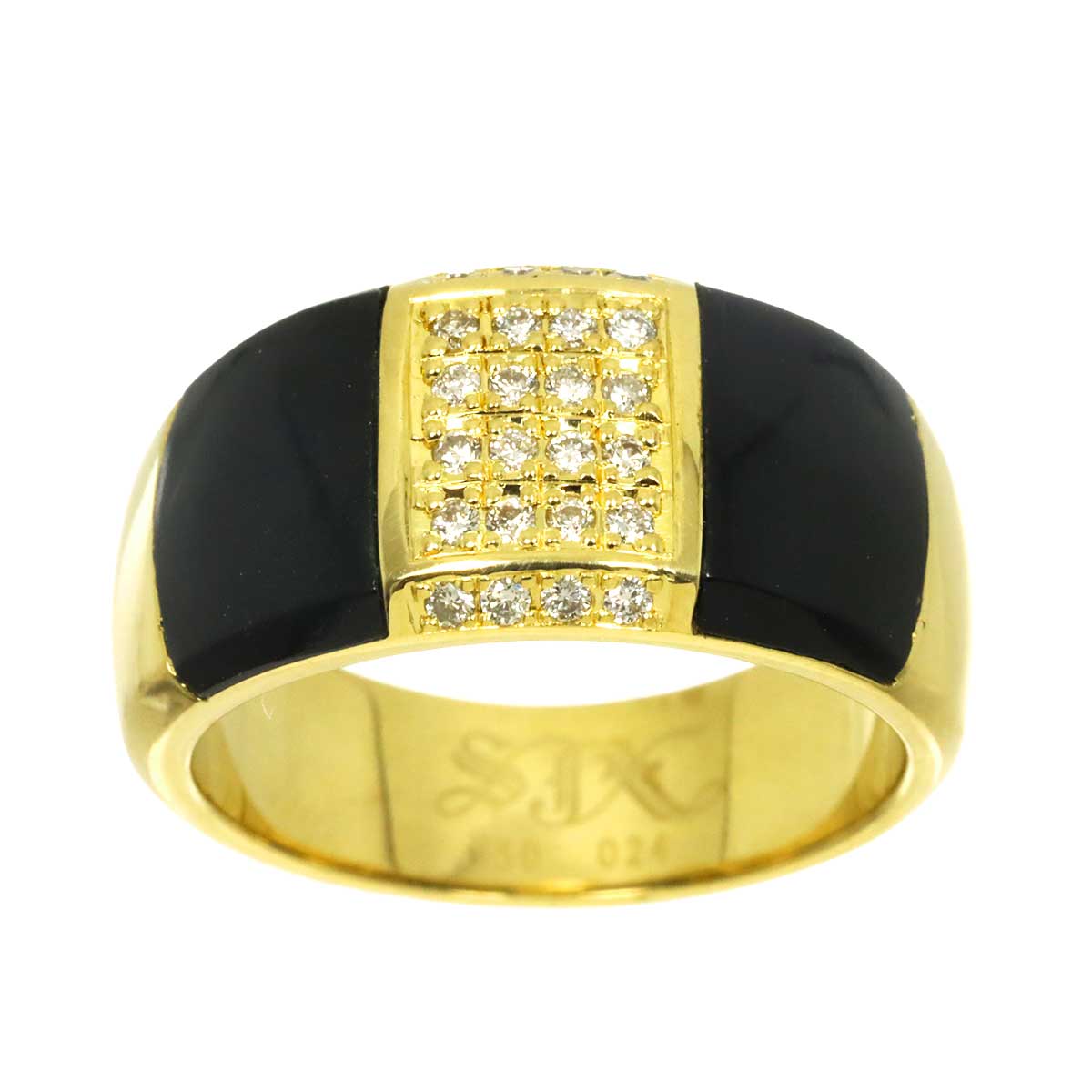 Onyx Diamond 0.24ct Ring 18K Yellow Gold 750 Size8.75(US)