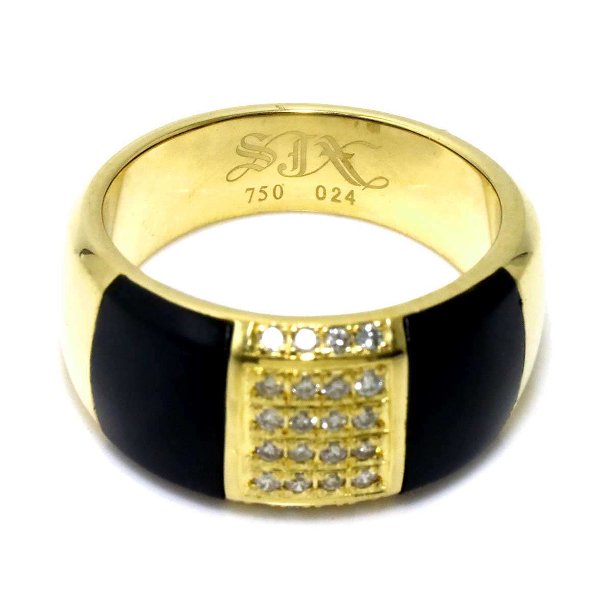 Onyx Diamond 0.24ct Ring 18K Yellow Gold 750 Size8.75(US)