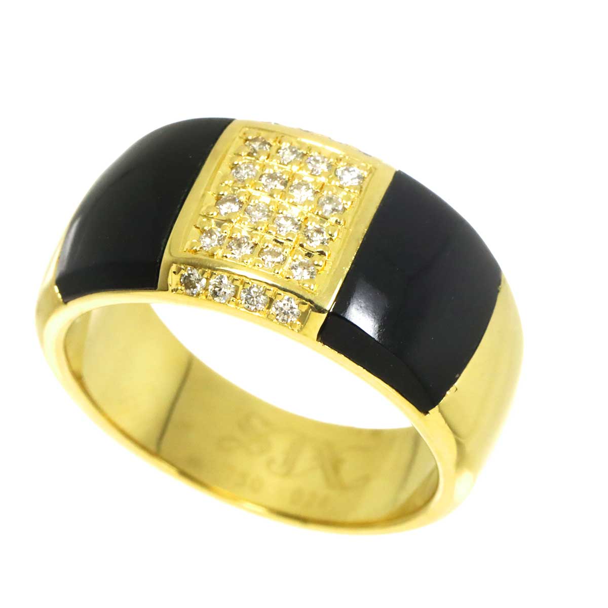 Onyx Diamond 0.24ct Ring 18K Yellow Gold 750 Size8.75(US)