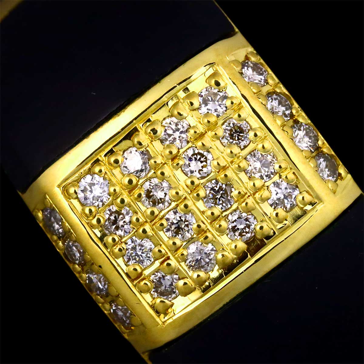 Onyx Diamond 0.24ct Ring 18K Yellow Gold 750 Size8.75(US)