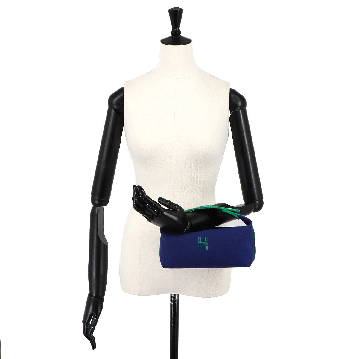 Bride a Brac PM Hand Bag Toile H Blue Marine Green Pouch
