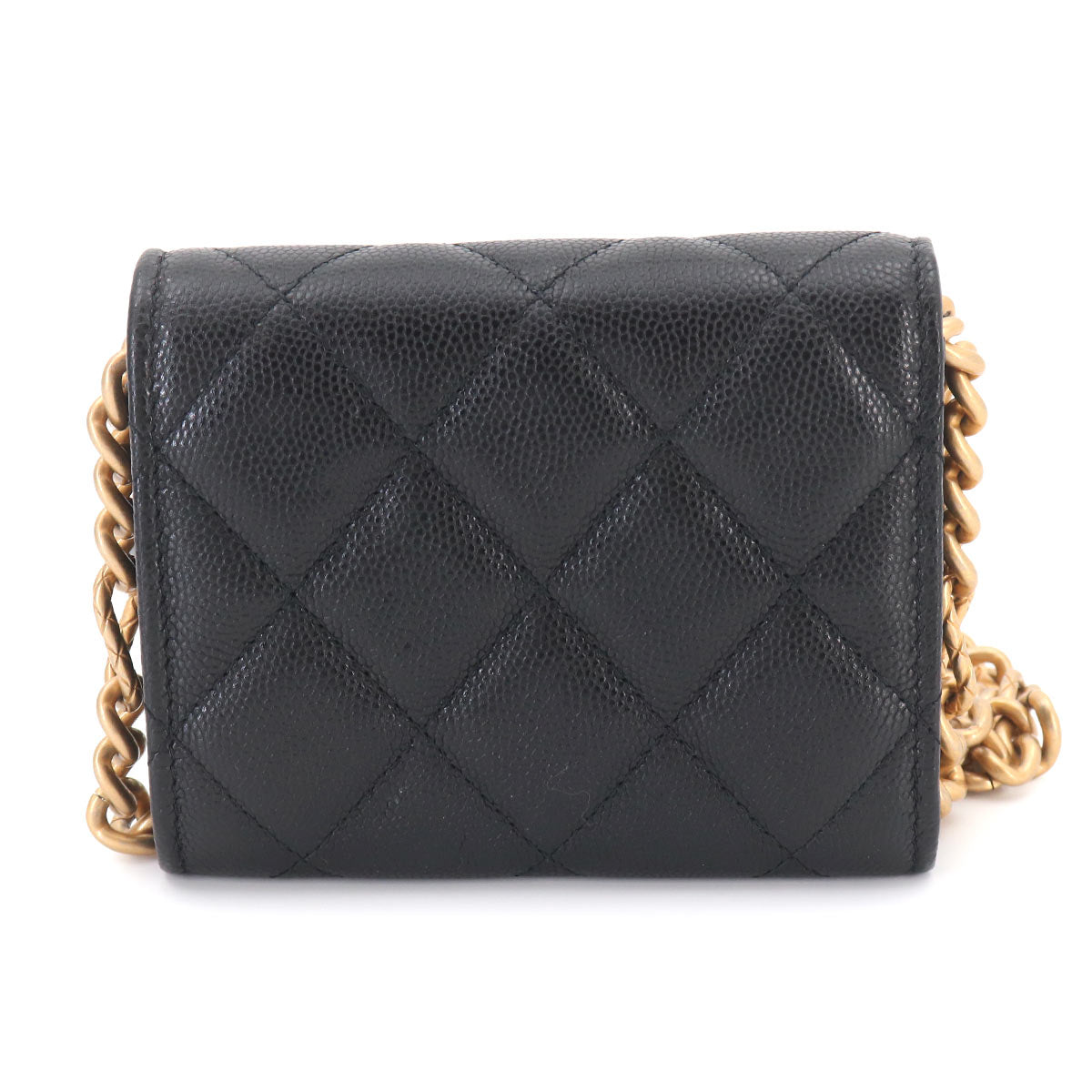 Matelasse Bracelet On Chain Shoulder Card Case Leather Black