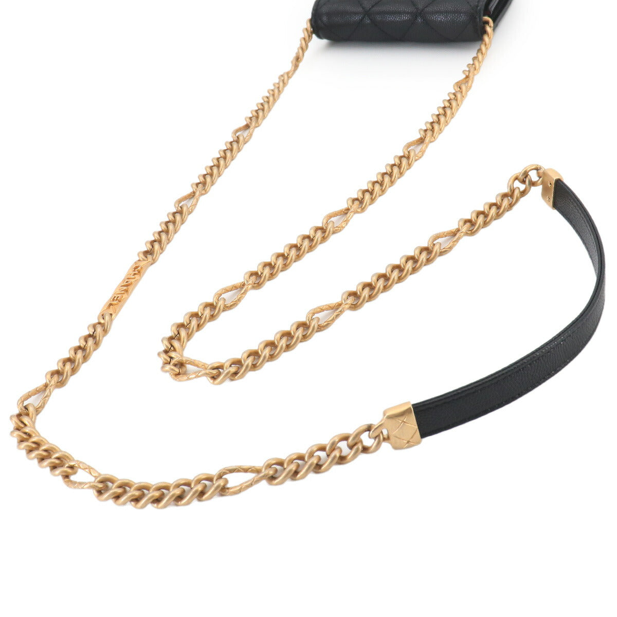 Matelasse Bracelet On Chain Shoulder Card Case Leather Black