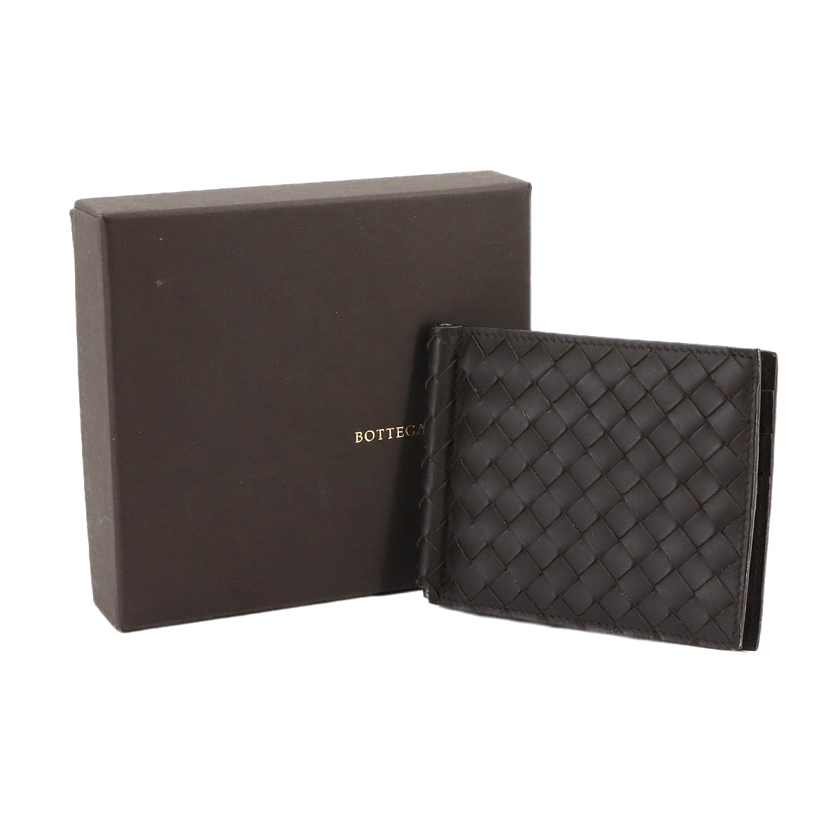 Intrecciato Money Clip Wallet Leather Brown 123180
