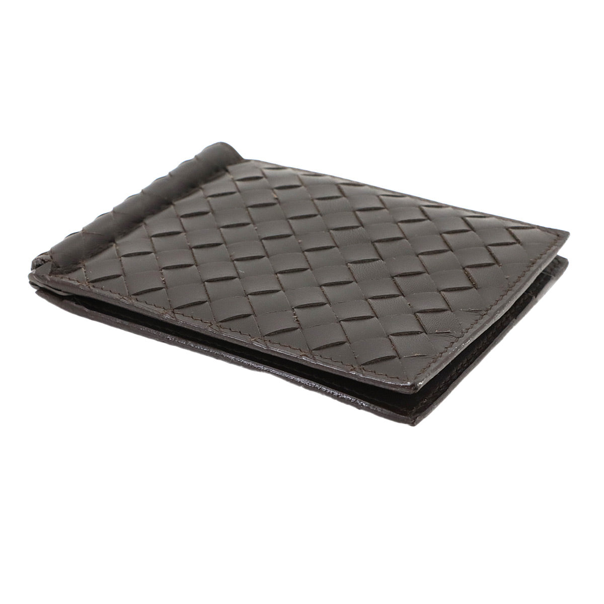 Intrecciato Money Clip Wallet Leather Brown 123180
