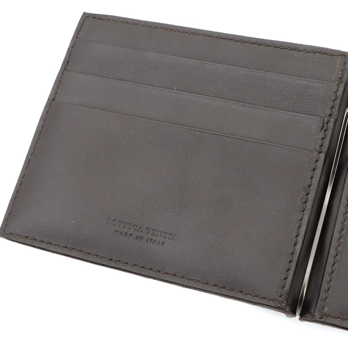 Intrecciato Money Clip Wallet Leather Brown 123180