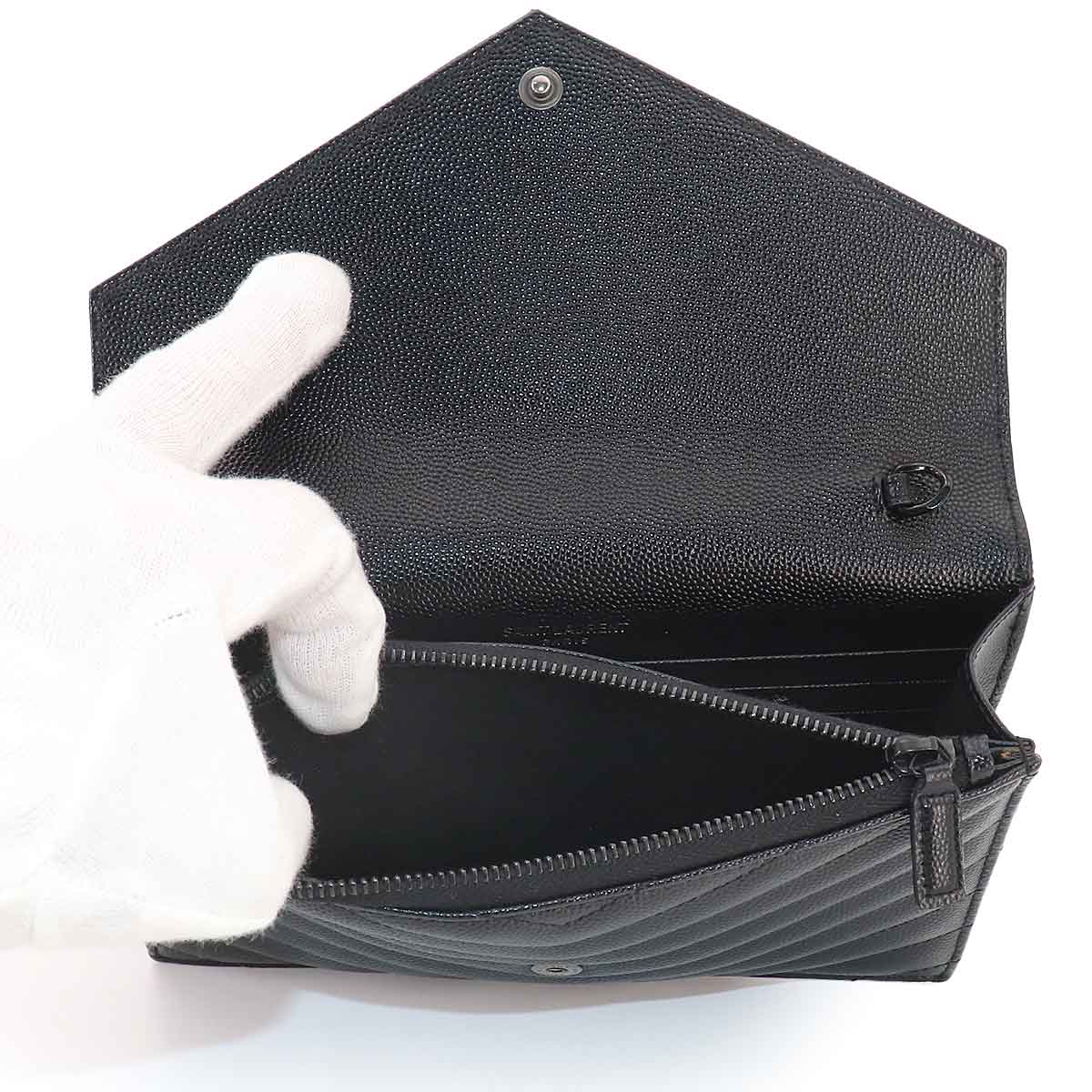 Cassandre Envelope Chain Wallet Leather Black 393953