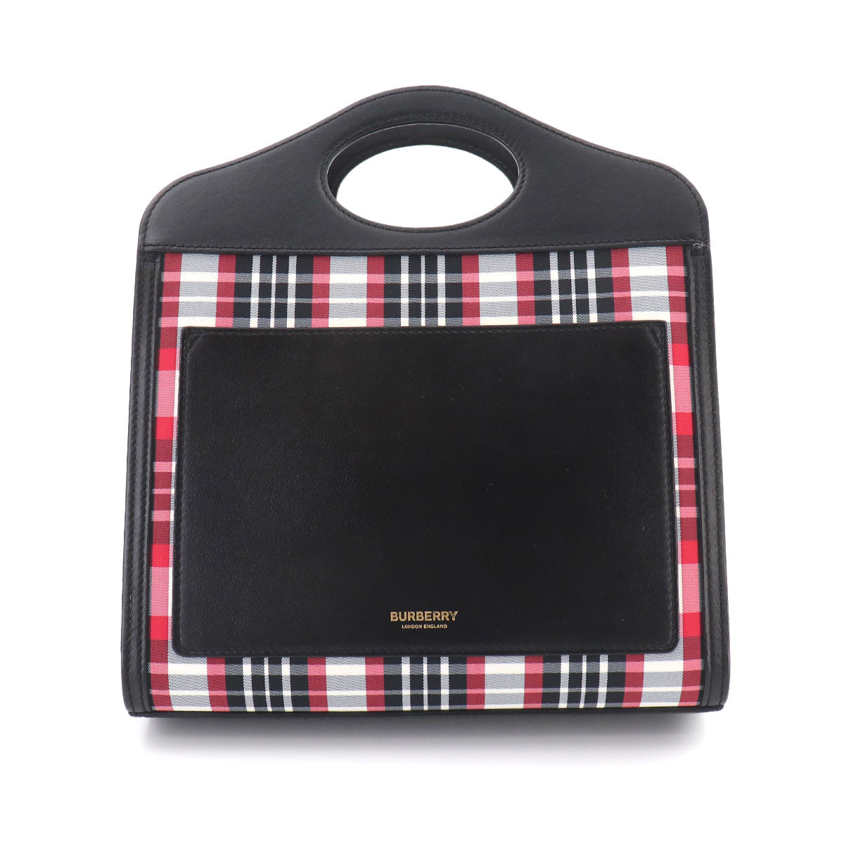 Check Mini Pocket Bag Hand Shoulder Bag Leather Nylon Black