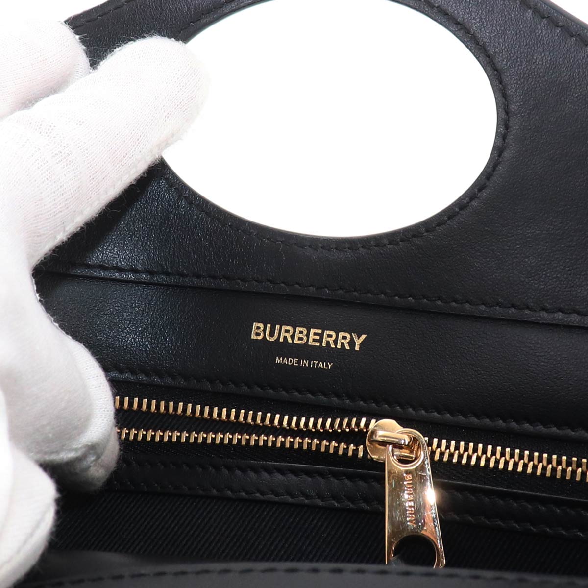 Check Mini Pocket Bag Hand Shoulder Bag Leather Nylon Black