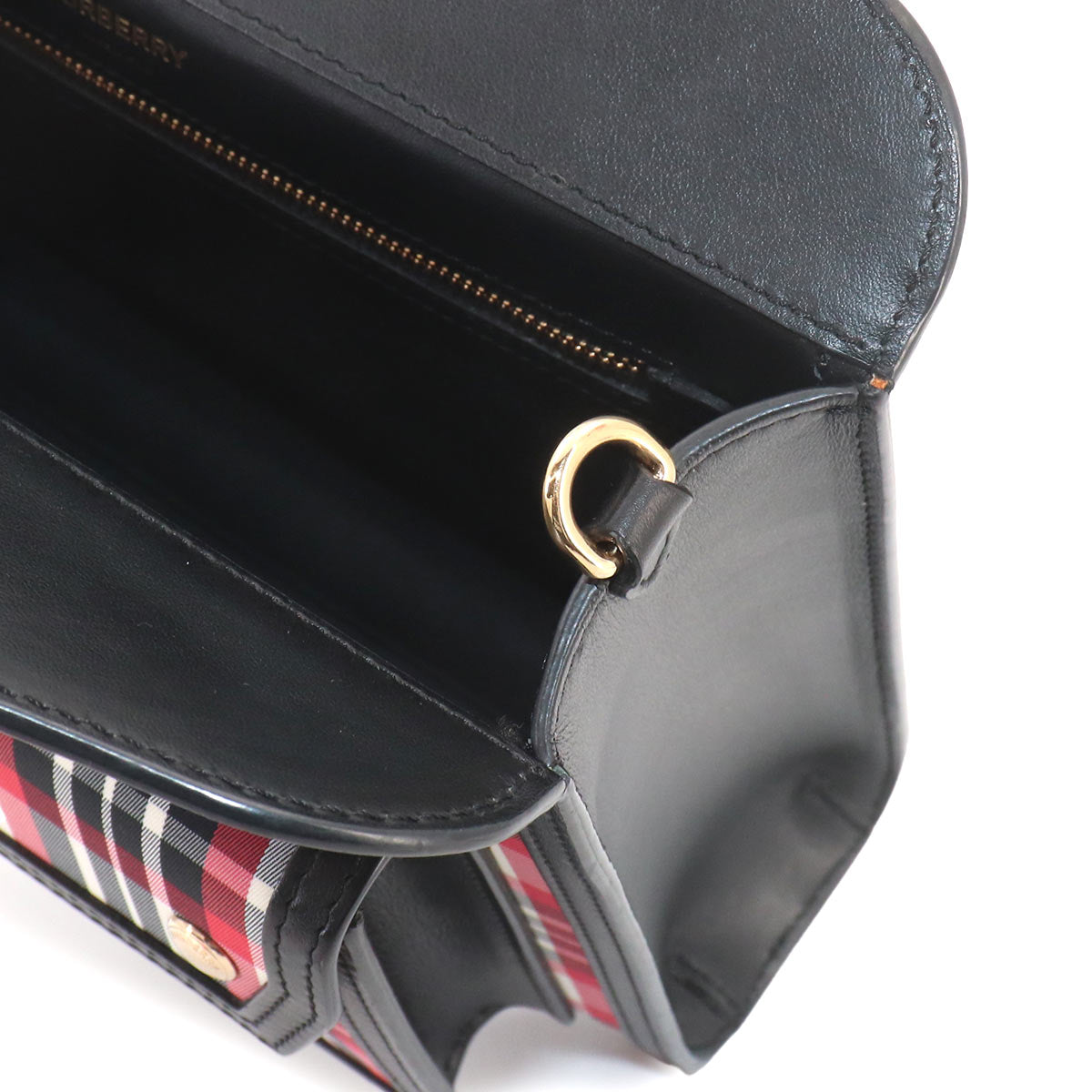 Check Mini Pocket Bag Hand Shoulder Bag Leather Nylon Black