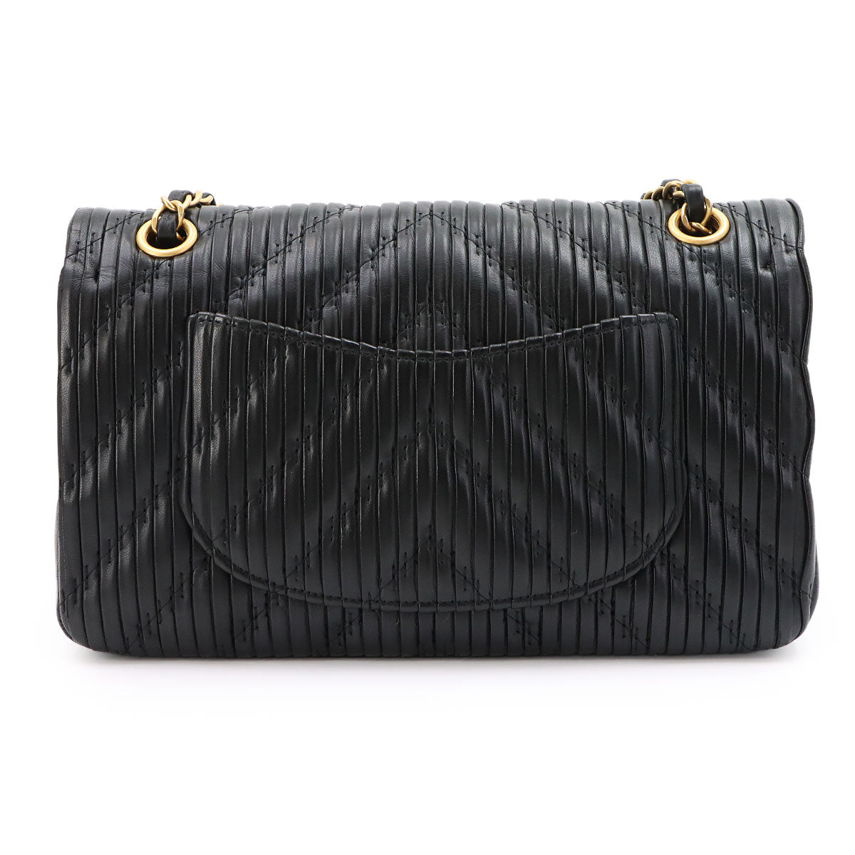 Chevron V Stitch Chain Shoulder Bag Leather Black Purse