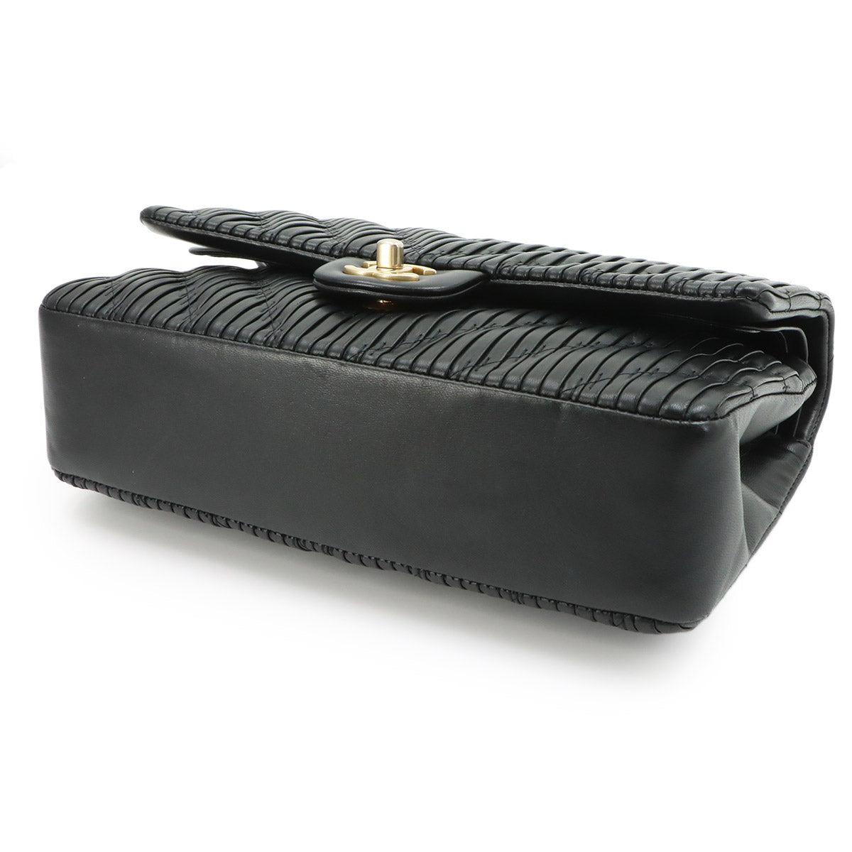 Chevron V Stitch Chain Shoulder Bag Leather Black Purse
