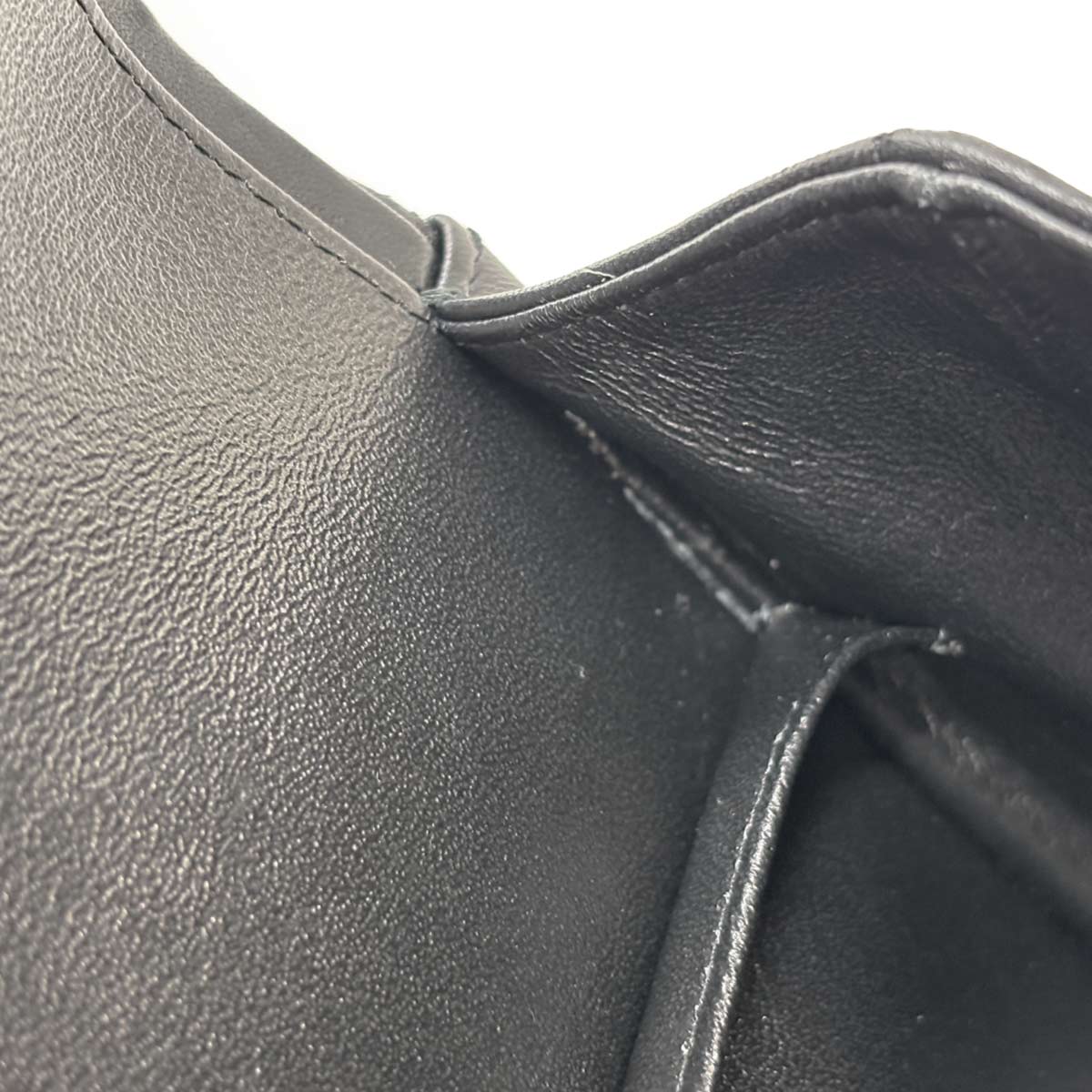 Chevron V Stitch Chain Shoulder Bag Leather Black Purse