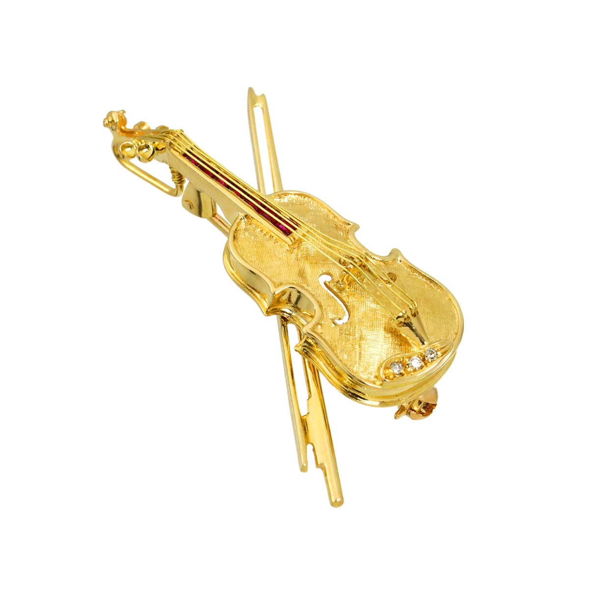 Ruby 0.30ct Diamond 0.02ct Brooch 18K YG Yellow Gold 750