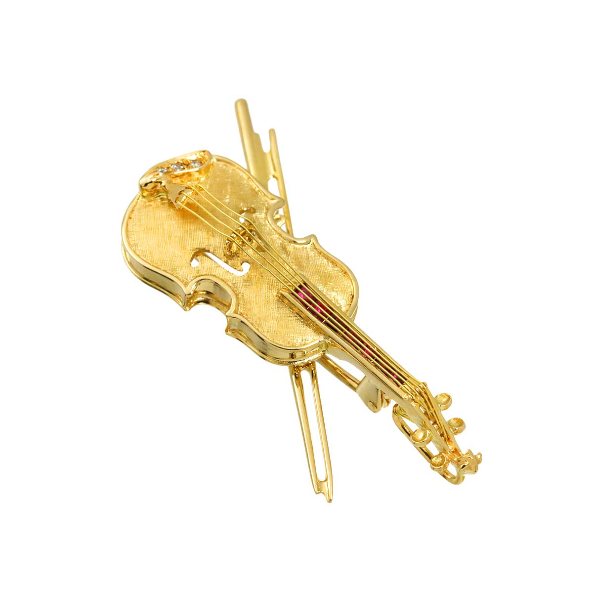 Ruby 0.30ct Diamond 0.02ct Brooch 18K YG Yellow Gold 750