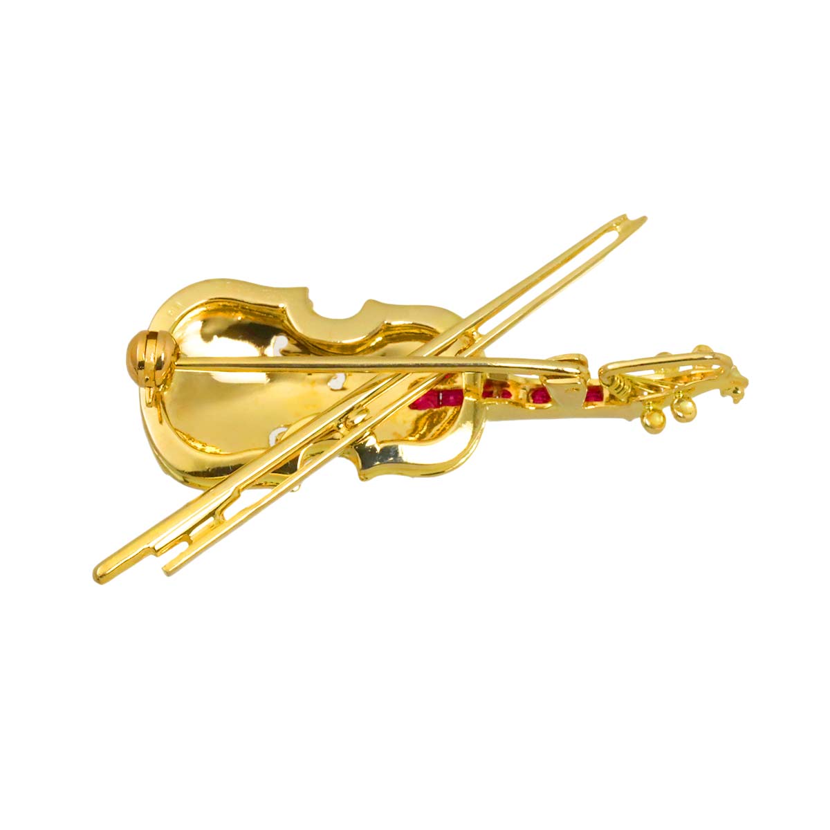 Ruby 0.30ct Diamond 0.02ct Brooch 18K YG Yellow Gold 750