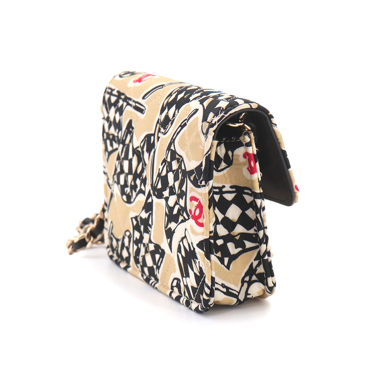 Matelasse MiniMin Chain Shoulder Bag Canvas Beige Checkered flag