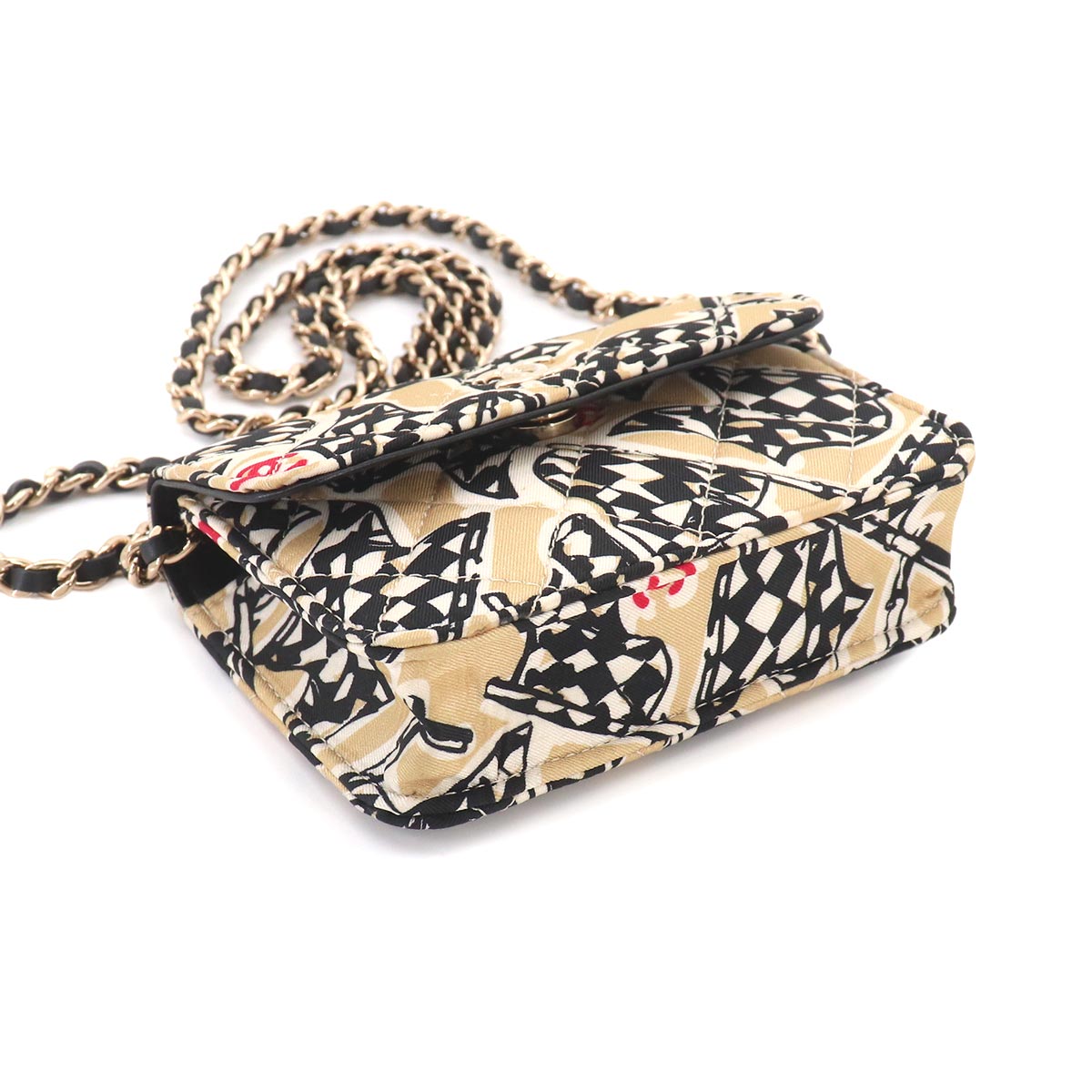 Matelasse MiniMin Chain Shoulder Bag Canvas Beige Checkered flag