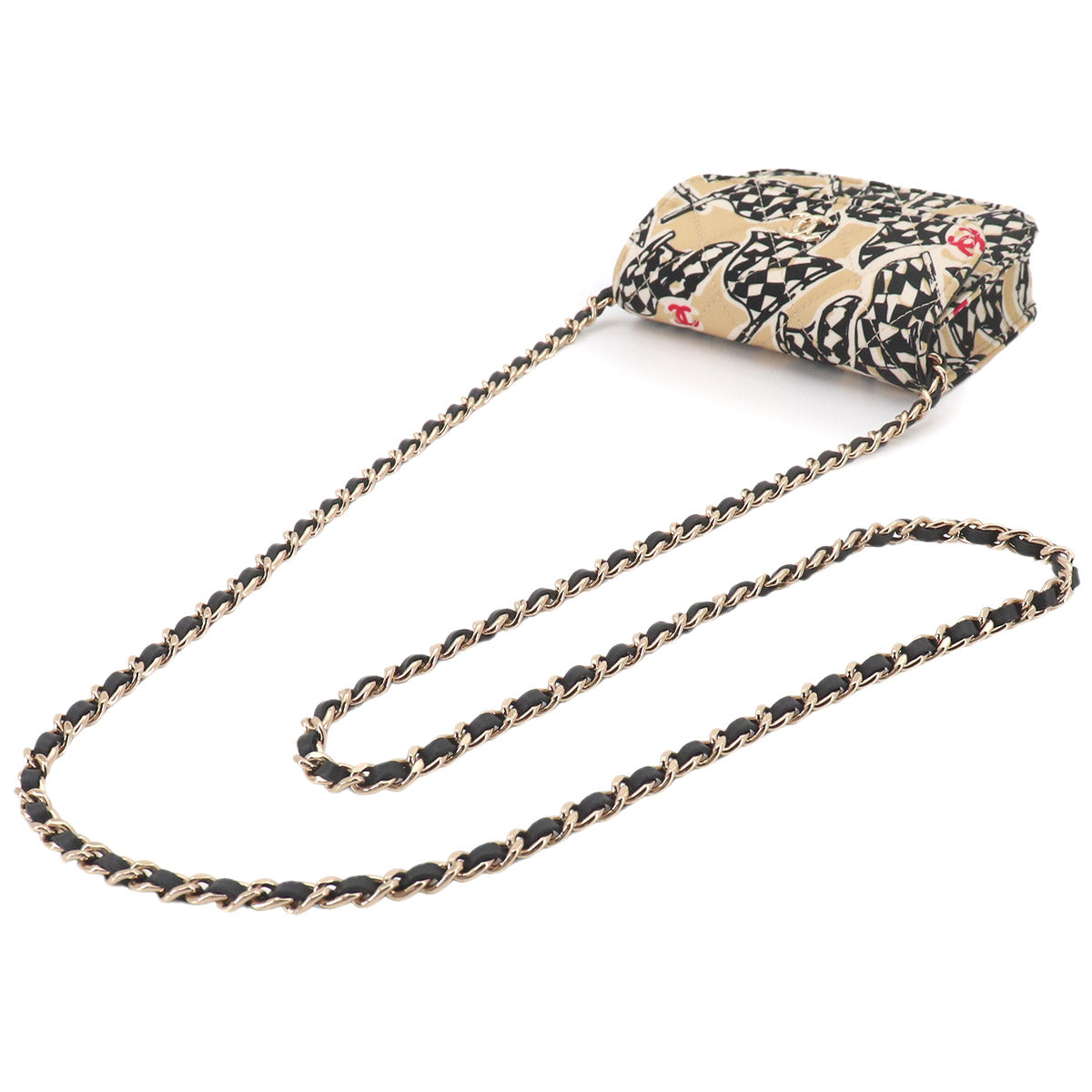 Matelasse MiniMin Chain Shoulder Bag Canvas Beige Checkered flag