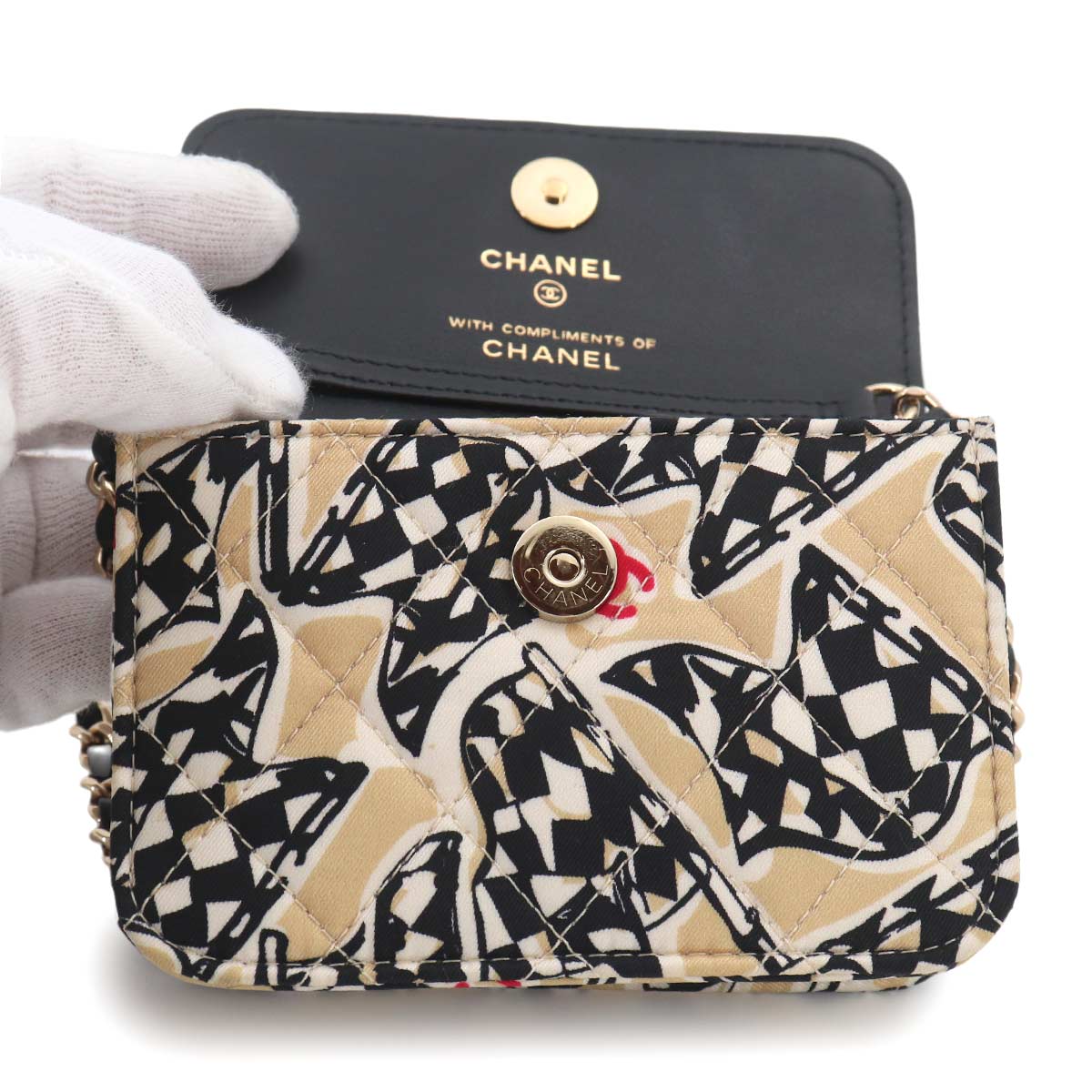 Matelasse MiniMin Chain Shoulder Bag Canvas Beige Checkered flag