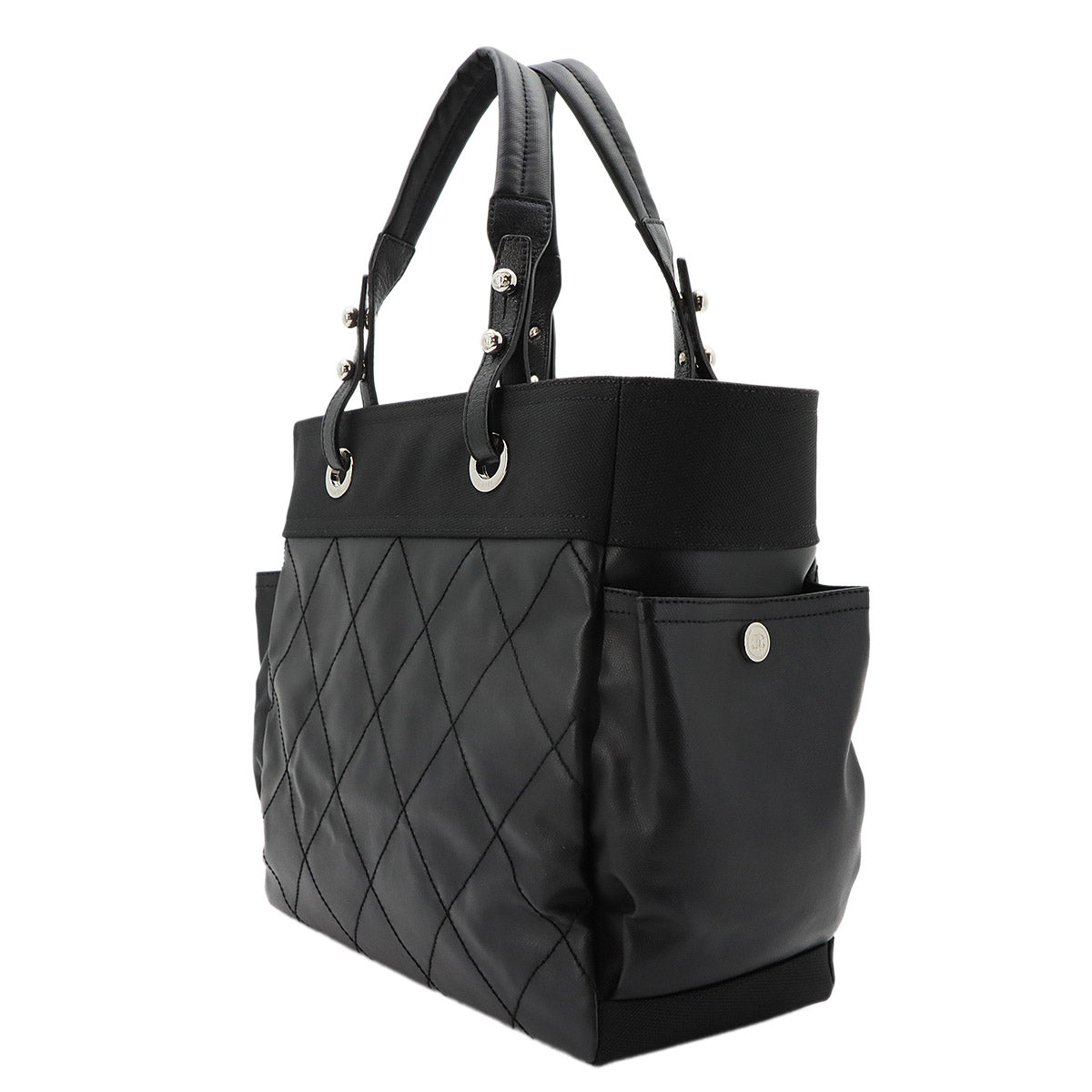 Paris Biarritz GM Tote Bag PVC Nylon Leather Black A34210 Purse