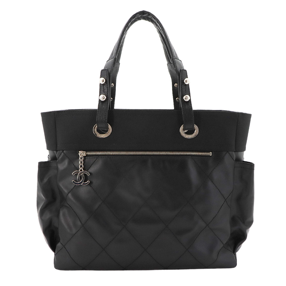 Paris Biarritz GM Tote Bag PVC Nylon Leather Black A34210 Purse
