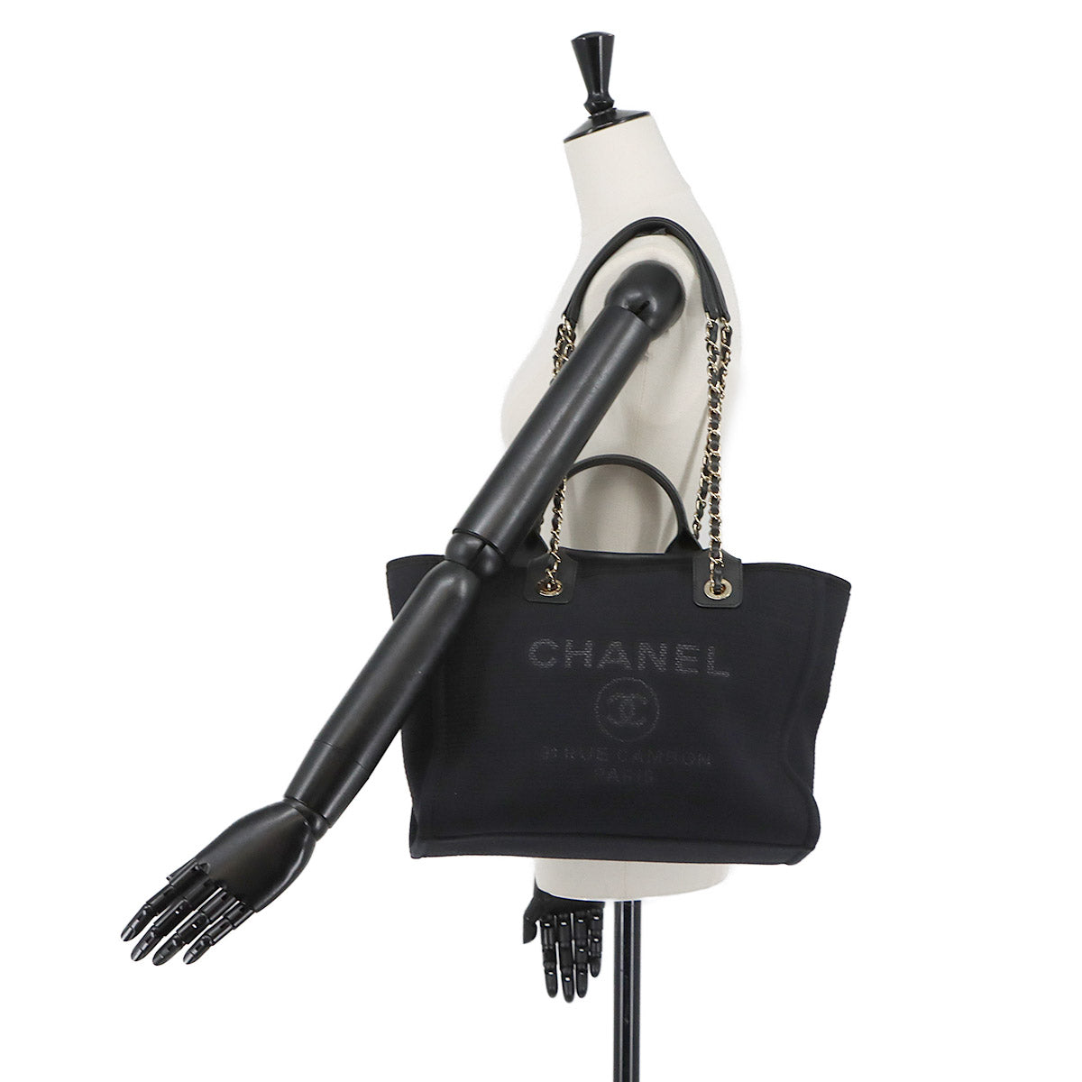Deauville Small Shopping Tote Chain Shoulder Bag Black AS3257