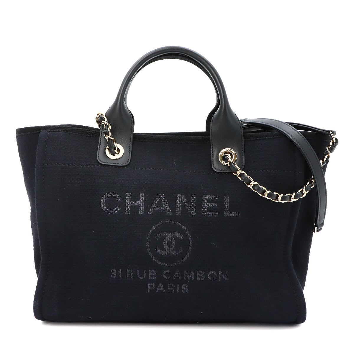 Deauville Small Shopping Tote Chain Shoulder Bag Black AS3257