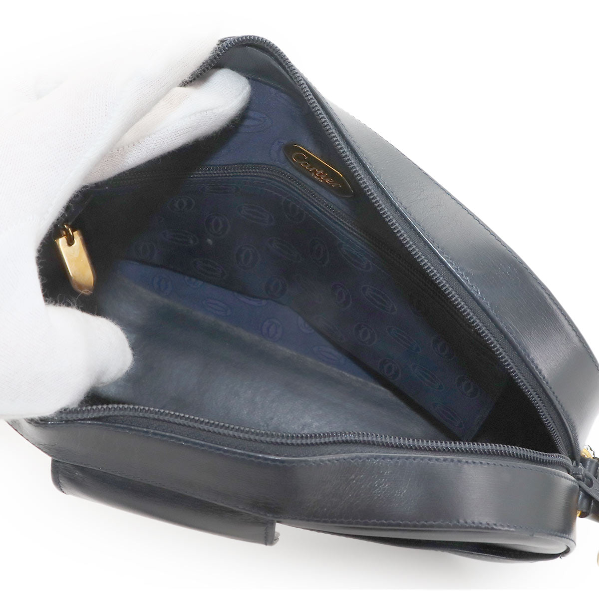 Sapphire Line S DE CARTIER Shoulder Bag Leather Navy Vintage