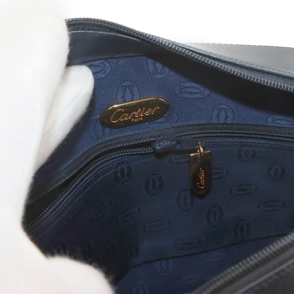 Sapphire Line S DE CARTIER Shoulder Bag Leather Navy Vintage