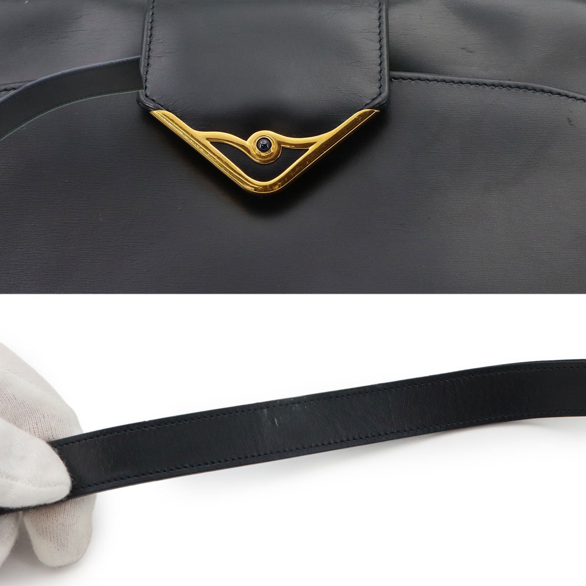 Sapphire Line S DE CARTIER Shoulder Bag Leather Navy Vintage
