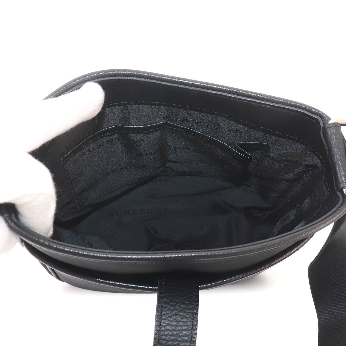 Plaid Shoulder Bag Canvas Leather Black Beige Purse