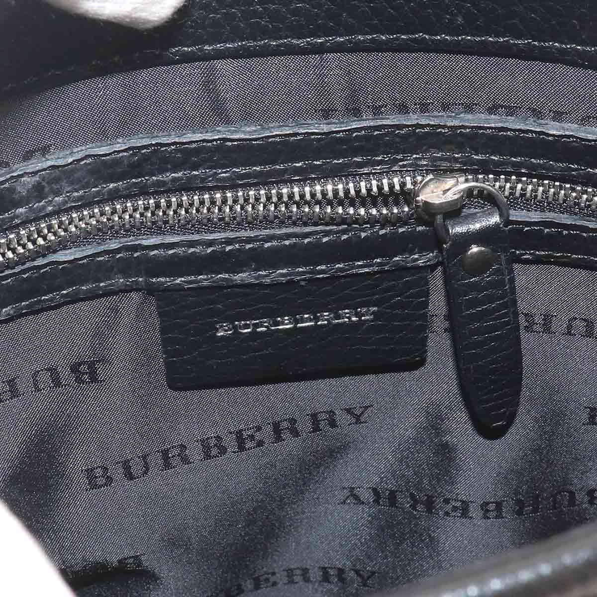 Plaid Shoulder Bag Canvas Leather Black Beige Purse