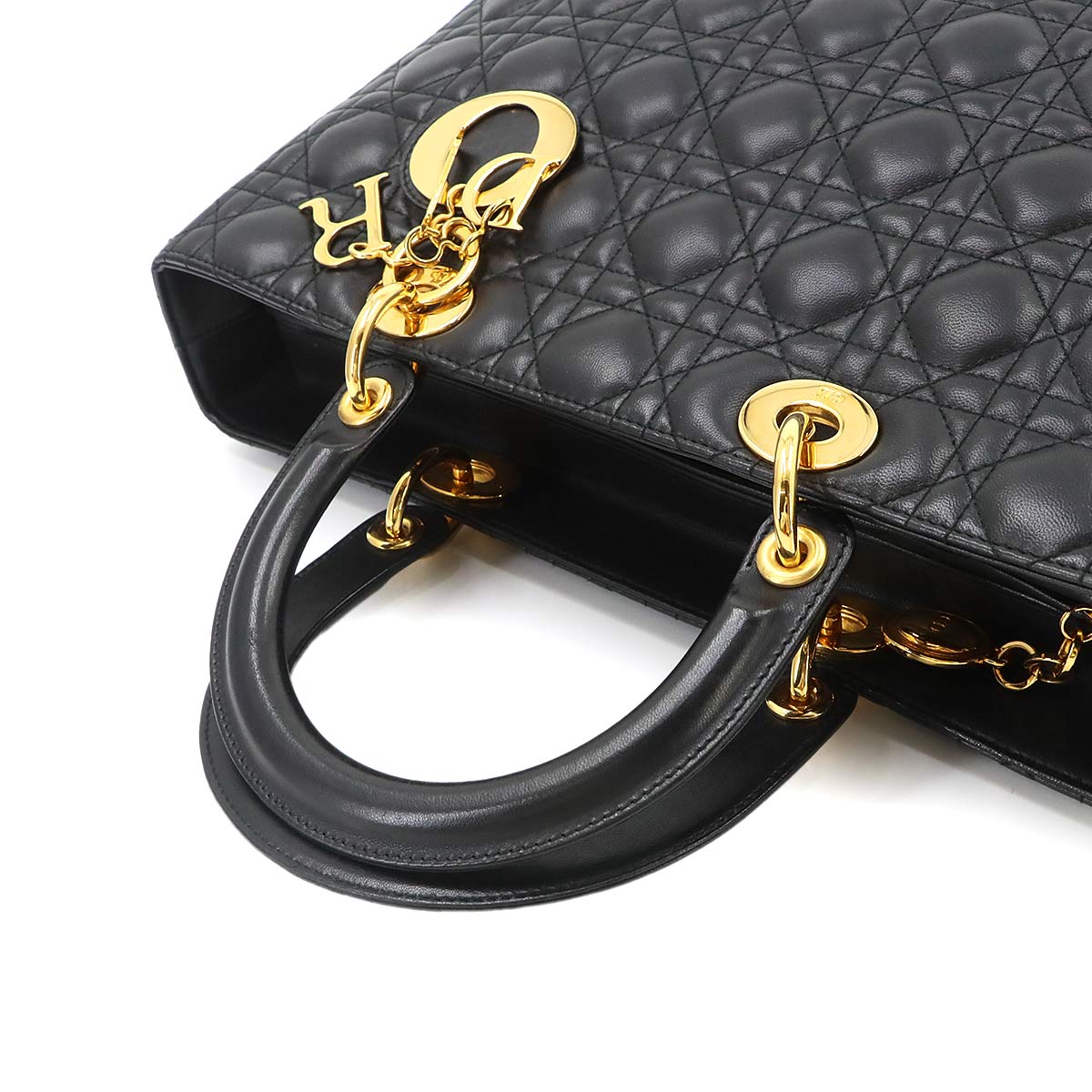Lady Dior Large 2way Hand Shoulder Bag Leather Black