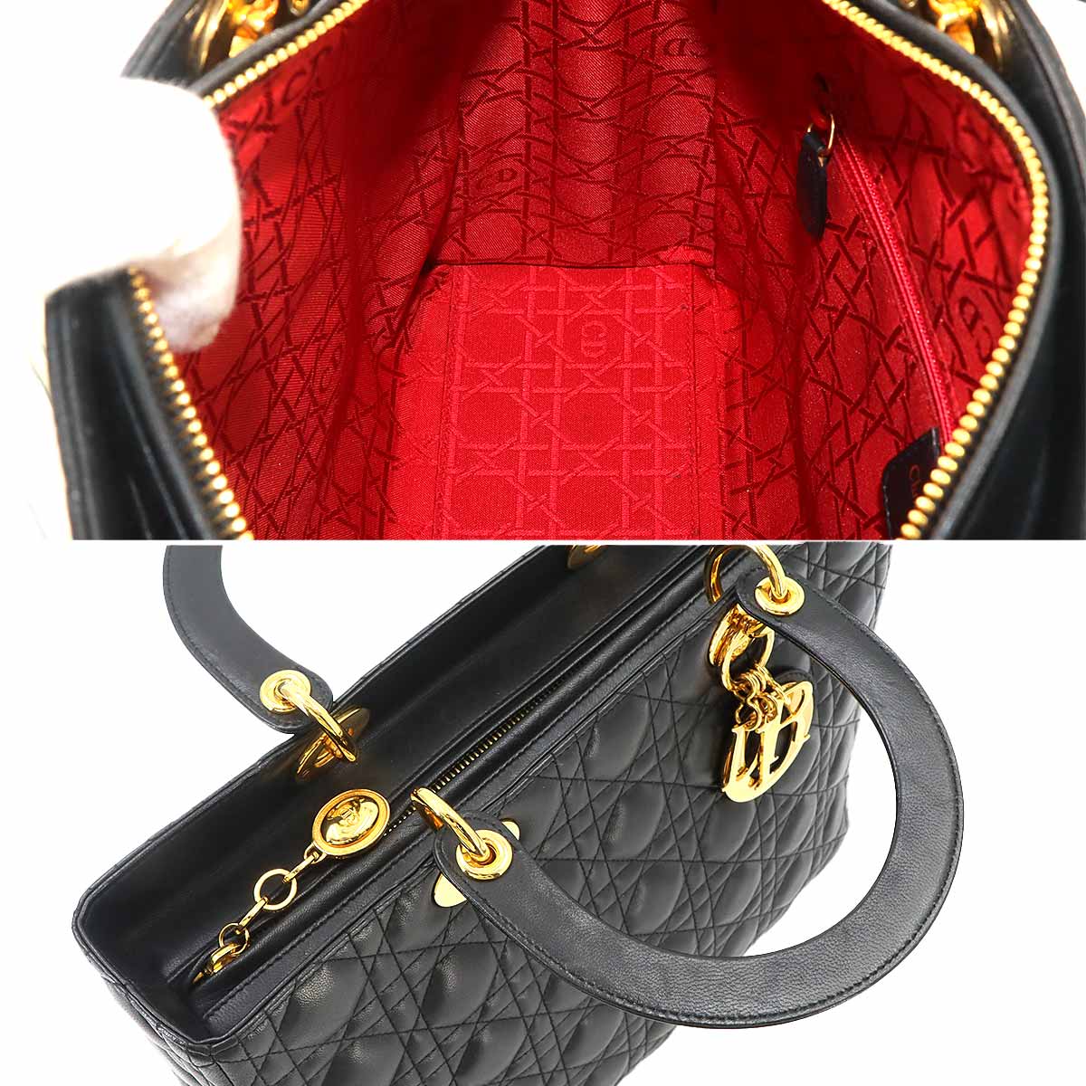 Lady Dior Large 2way Hand Shoulder Bag Leather Black
