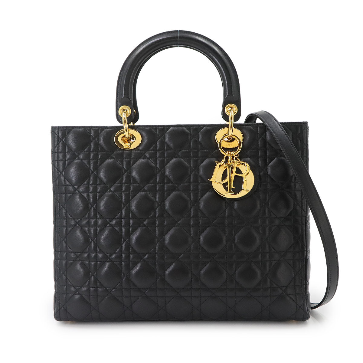 Lady Dior Large 2way Hand Shoulder Bag Leather Black