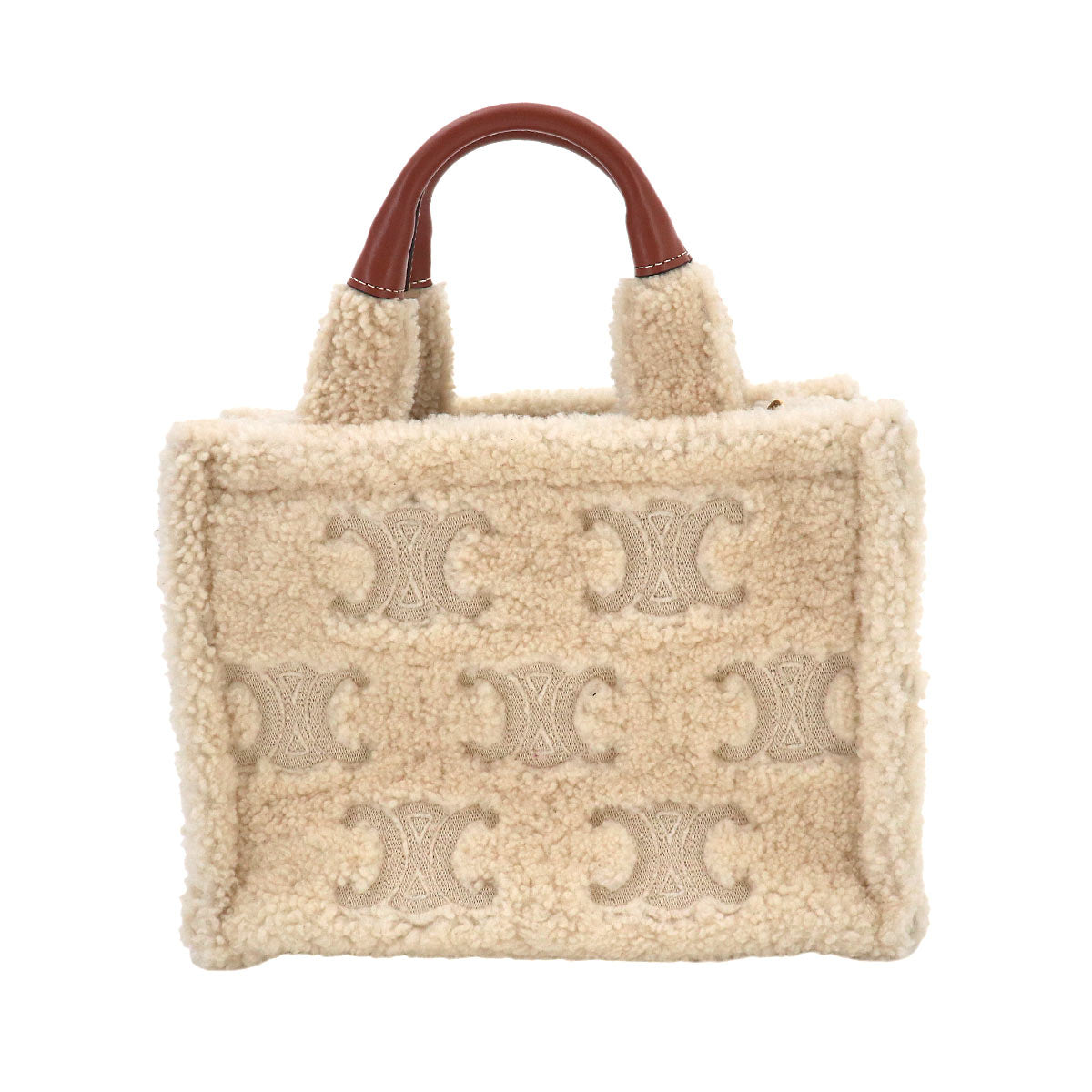 Triomphe Small Cabas Thais Tote Shoulder Bag Shearling Leather