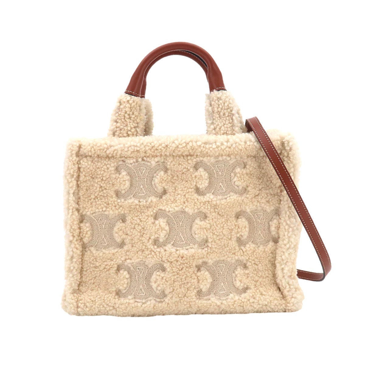 Triomphe Small Cabas Thais Tote Shoulder Bag Shearling Leather