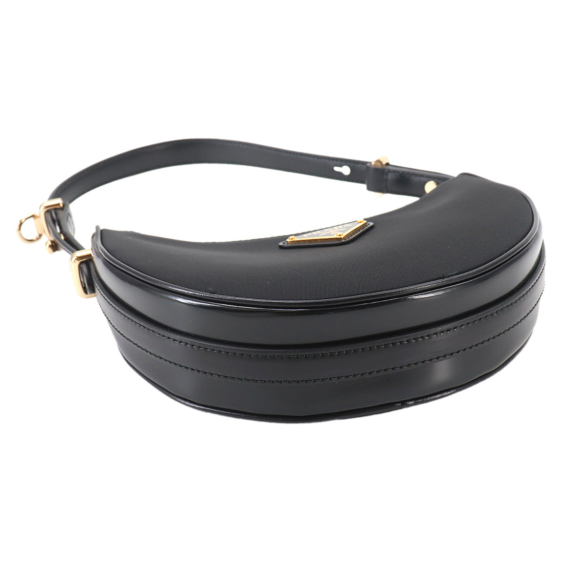 Arque Small 2way Hand dag Shoulder Bag Nylon Leather Black 1BC194